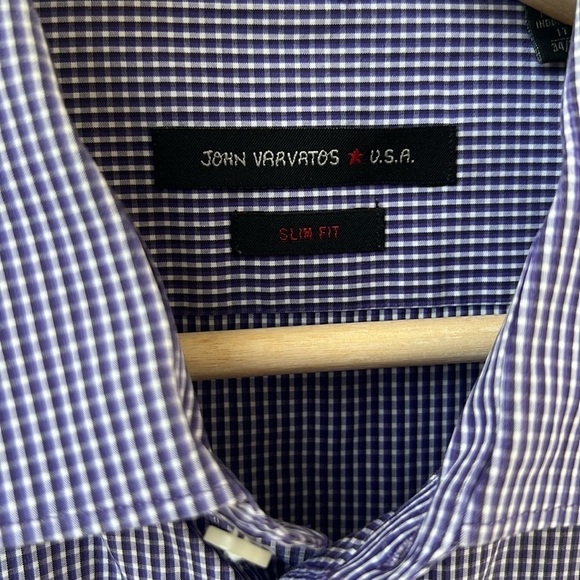 John Varvatos Men’s Gingham Check Button Up Dresss Shirt Size 17 34/35 - Picture 5 of 10